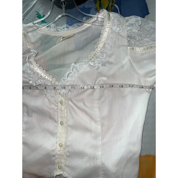 Vintage 70s Jessica’s Gunnies Victorian Blouse – Ivory Cotton, Lace & Ribbon - Picture 7 of 8